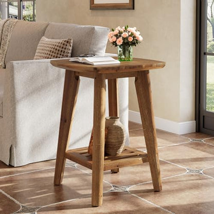 Square Side Table with 2-Tier Storage Shelf & Solid Wood Material, 19.68" Wood End Table for Living Room, Sofa Side, Small Spaces – Easy Assembly, Space-Saving Design