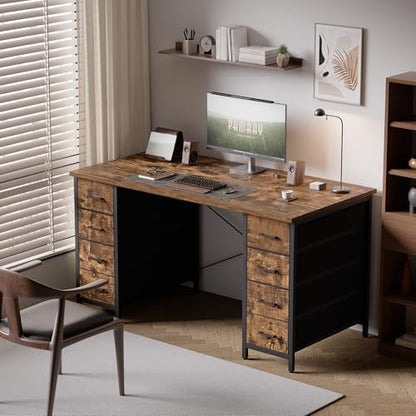 47 Inch Computer Desk with 8 Fabric Drawers PC Gaming Desk Home Office Study Work Writing Table for Bedroom Vintage