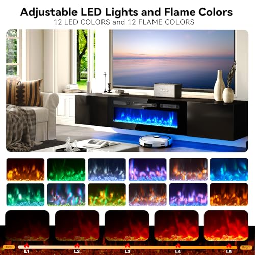 70'' Floating TV Stand with 36" Electric Fireplace, view 4