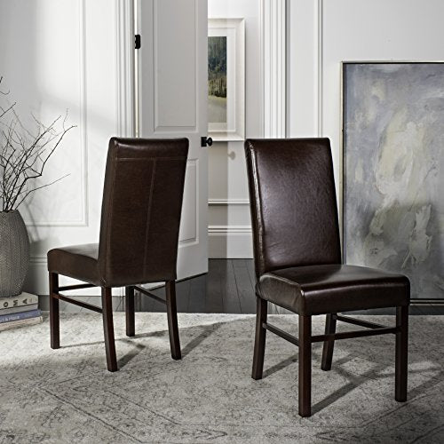 SAFAVIEH Home Collection - Classic Brown Faux Leather Side Chair, Upholstered Dining Accent Chair with Sturdy Wood Frame (HUD8205A)