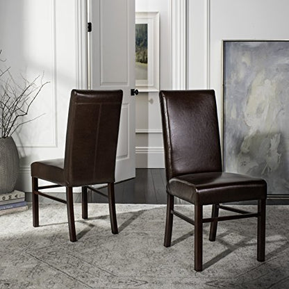 SAFAVIEH Home Collection - Classic Brown Faux Leather Side Chair, Upholstered Dining Accent Chair with Sturdy Wood Frame (HUD8205A)