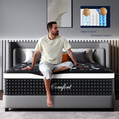 Queen Mattress,12 Inch Queen Size Mattress,Deep Sleep-Memory Foam Hybrid Mattresses for Back Pain Relief,Queen Size Matress in a Box,Pressure Relief & Motion Isolation,Medium Firm,80" x 60"