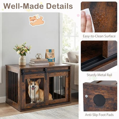 Farmhouse Wooden Dog Crate Furniture with Sliding Barn Door, view 8