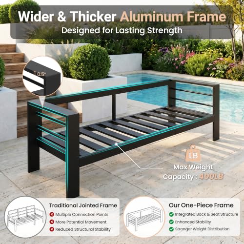 Patio Furniture Metal Armchair,2 PCS All-Weather Aluminum Garden Outdoor Contemporary Sofa Chair with Cushions, Light Grey