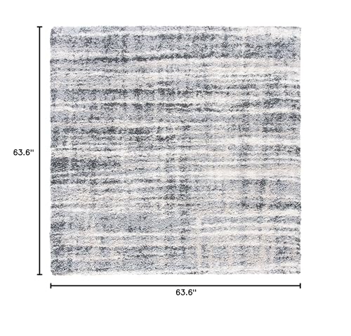 SAFAVIEH Fontana Shag Collection Area Rug - 5'3" Square, Grey & Ivory, Modern Design, Non-Shedding & Easy Care, 2-inch Thick Ideal for High Traffic Areas in Living Room, Bedroom (FNT856G)
