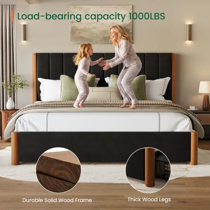 King Size Bed Frame and Headboard & 4 Drawers,Solid Wood Bed Frame, view 4