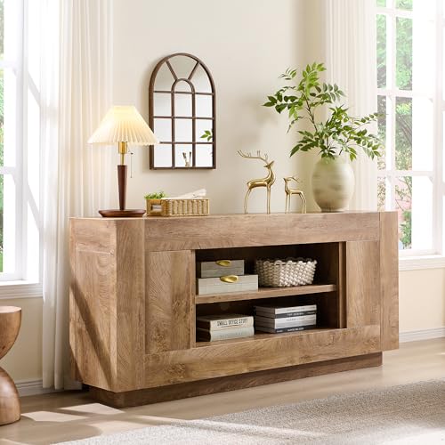 70" TV Stand for 80" TV, Thick Block Media Console, Light Knotty Oak, view 4