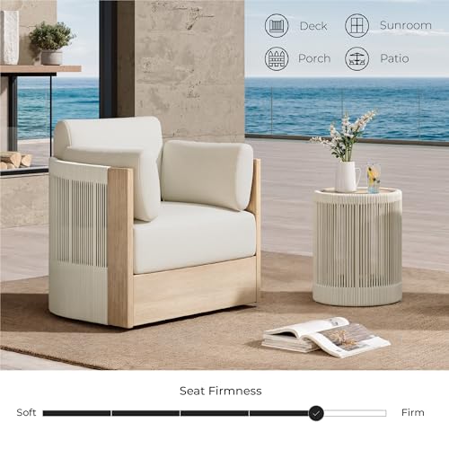 CHITA Outdoor Furniture Set 4 Piece, 5-Seats Patio Conversation Set | 3-Seater Sofa, 2 Swivel Chairs, 1 Coffee Table, FSC Certified Acacia Wood, 7.9in Thickened Seat Cushion, Fully Assembled