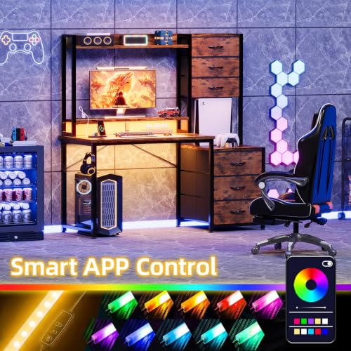 47 Inch Computer Gaming Desk with Hutch Power Outlet and LED Strip, view 5