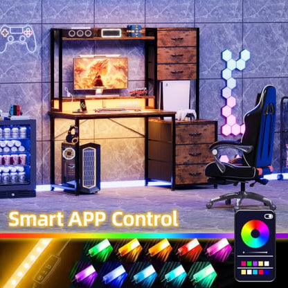47 Inch Computer Gaming Desk with Hutch Power Outlet and LED Strip, view 5