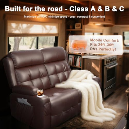 Reclining Loveseat, 2 Single Power Heat & Massageable Recliner Chairs with Storage, Cup Holders, Oversized Massage Sofa Heavy Weight Capacity, Wall Hugger Couches for Living Room & RV