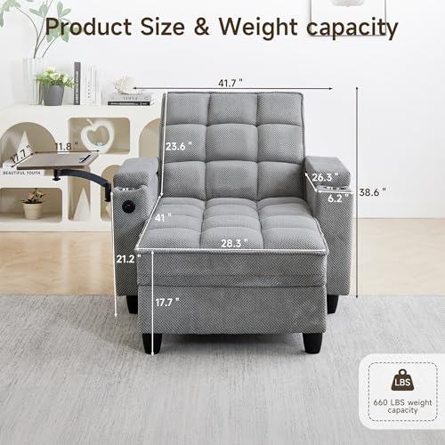 oaaktu Modern Tufted Linen Fabric Chaise Lounge Sofa Chair with Rotating Side, view 3