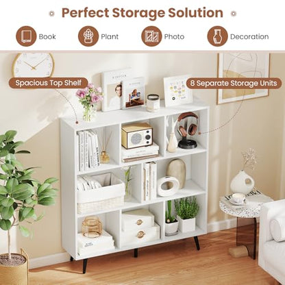 8-Cube Bookcase, 3-Tier Modern Bookshelf with 5 Metal Legs, 39.5" Freestanding Open Storage Organizer with 2 Anti-tip Devices, Mid-Century Display Rack for Living Room (39.5" x 9.5" x 42")