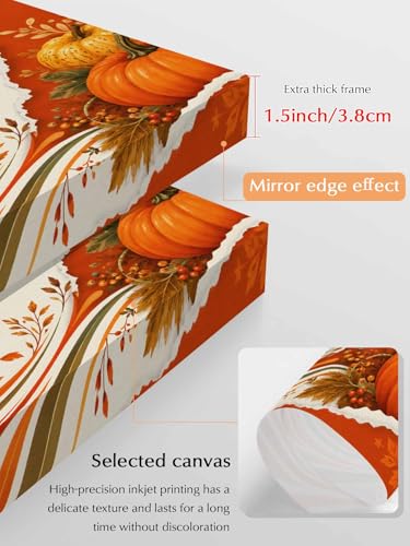 NuYeBiofx Happy Thanksgiving Day Pumpkins Canvas Wall Art Prints,48"x32" Framed Picture Artwork Autumn Maple Leaves Printed Canvas Oil Painting for Living Room Bedroom Office,Ready to Hang