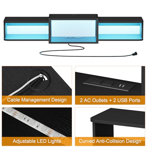 Floating TV Stand with LED, 47.3" USB Charging, Black, view 4