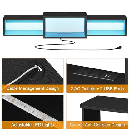 Floating TV Stand with LED, 47.3" USB Charging, Black, view 4