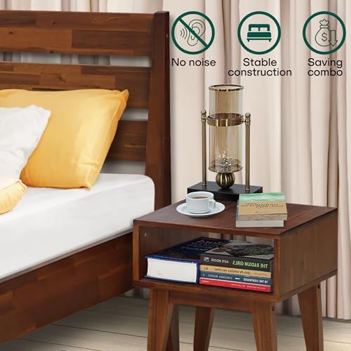 Acacia Emery Queen Solid Wood Platform Bed Frame with Headboard – Gift Matching Nightstand Included, Farmhouse Mid-Century Modern, Walnut Finish, Sturdy, No Box Spring Needed, Easy Assembly