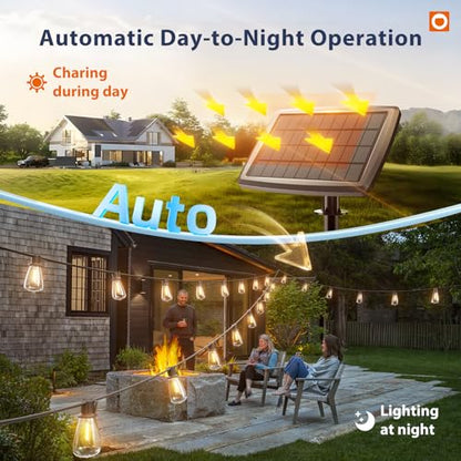 102FT(96+6) Solar String Lights Outdoor with Remote, Waterproof Patio Lights with 30 Shatterproof LED Bulbs, 30H+ Long-Lasting Dimmable & Timable Solar Light for Backyard Camping Garden Decor