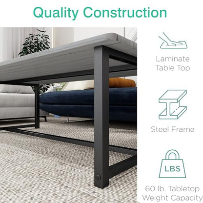 Farmhouse Coffee Table Rectangular Center Table for Living Room Table Wooden Tabletop with Metal Frame,Mid Century Modern Design,Easy Assembly,Wood Coffee Table,Grey