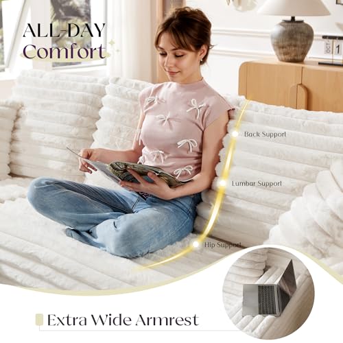 106" Oversized Modular Sectional Sofa, Deep Seat Cloud Couch with Corduroy Upholstery, L Shaped Boneless Sofas, Easy No-Assembly Lounge Couches for Living Room, Cream