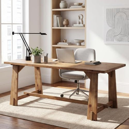 63" Long Large Wood Desks, Farmhouse Office Desk, view 4
