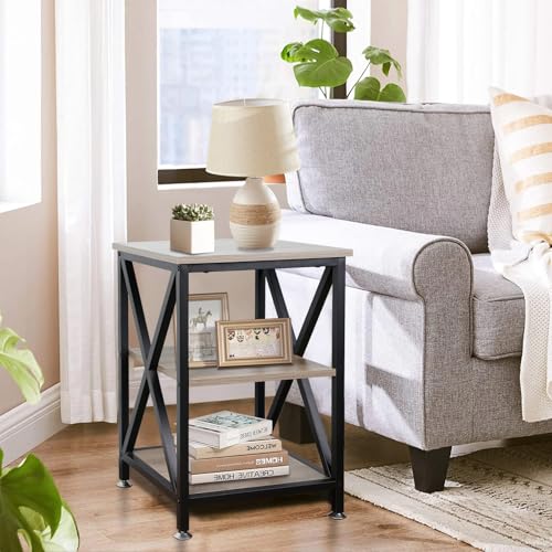 End Tables Living Room Set of 2, 16" D x 16" W x 24" H, Indoor End Tables Living Room with Storage Shelf, Square End Table Set of 2, X-Shaped Night Stands for Bedroom, Farmhouse Wood Side Tables