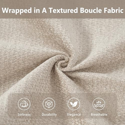 King Size Upholstered Bed Frame with Bouclé Fabric, Thick Curved Headboard, view 5