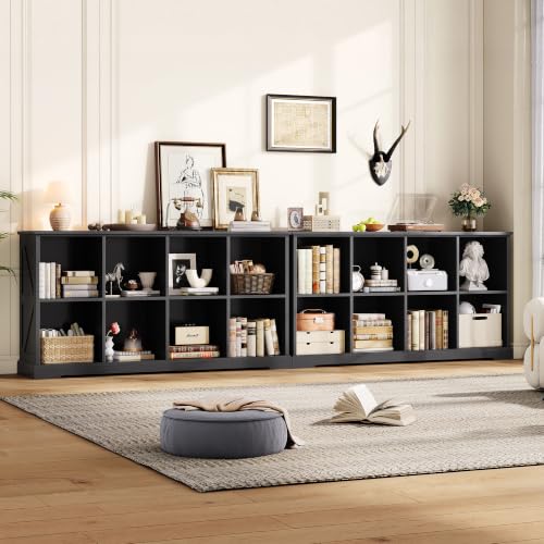 8 Cube Storage Organizer, Farmhouse Bookshelf with Storage, Black, view 5
