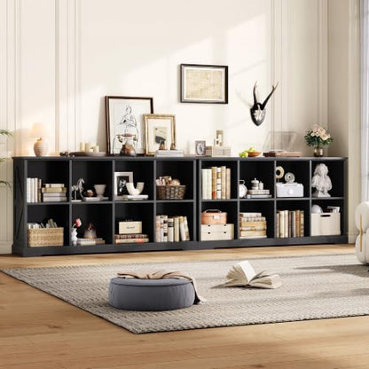 8 Cube Storage Organizer, Farmhouse Bookshelf with Storage, Black, view 5