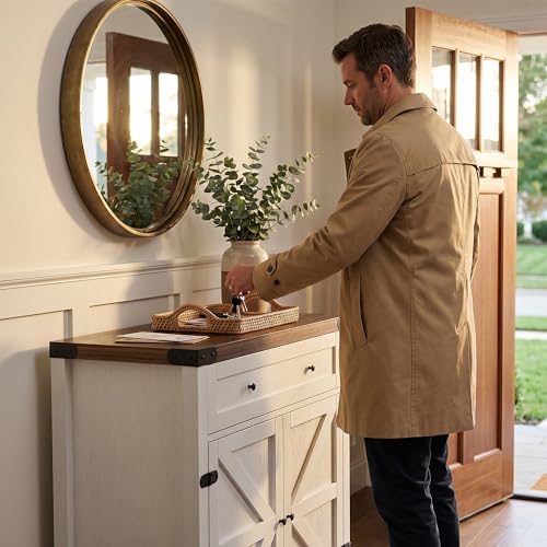 Kitchen Storage Coffee Bar Accent Cabinet, White&Brown, 1PCS, view 8