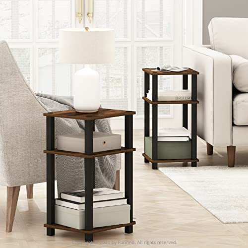 JUST Side Table Set of 2, 3-Tier Open Shelf End Table, Toolless Assembly Night Stand, Bedside Table with Square Tube, for Living Room, Bedroom, Amber Pine