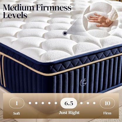 Queen Size Mattress,14 Inch Queen Mattress Hybrid in a Box, Medium Firm Memory Foam with Individual Pocket Springs, Upgrade Zoned Support, Motion Isolation&Pressure Relief, CertiPUR-US