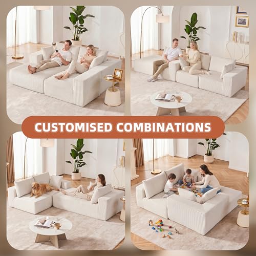 108” Modular Sectional Sofa, Cloud Sectional Couch with Deep Seat, Modern Modular L-Shape Sofa with Chaise,Upholstered Boneless Couches for Living Room (Corduroy, Beige)