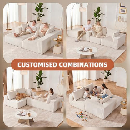 108” Modular Sectional Sofa, Cloud Sectional Couch with Deep Seat, Modern Modular L-Shape Sofa with Chaise,Upholstered Boneless Couches for Living Room (Corduroy, Beige)