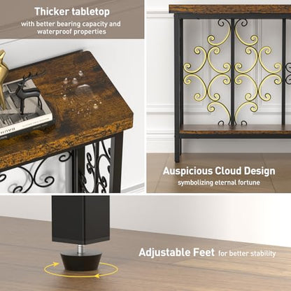 70.9" Extra Long Console Table, Industrial Narrow Sofa Table Behind Couch with 2 Tier Storage Shelf, Entryway Hallway Accent Table for Living Room, Foyer, Rustic Brown
