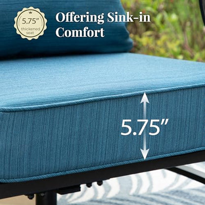 Patio Furniture Set 4 pcs, Metal Outdoor Patio Furniture, 3-Seat Sofa, 2 Swivel Chairs, Coffee Table and 5.75" Extra Thick Cushion, Conversation Set for Backyard Deck, Gemstone Blue