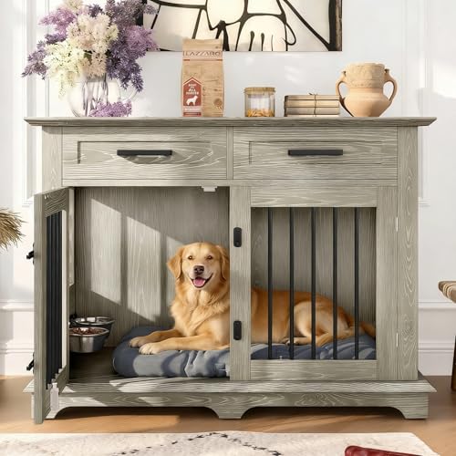44.48" Large Dog Crate Furniture with Storage, End Table & Kennel, view 3