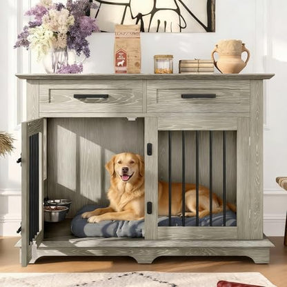 44.48" Large Dog Crate Furniture with Storage, End Table & Kennel, view 3