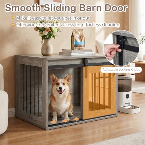 31.5" Dog Crate Furniture with Sliding Barn Door, Wooden Dog Kennel, view 6