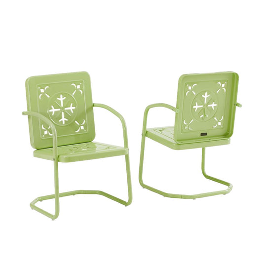 Azalea 2-Piece Outdoor Chair Set, Vintage Retro Metal Patio Chairs for Dining, Porch, Deck, Key Lime Gloss