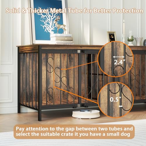 71" Double Dog Crate with Elevated Legs, Brown, view 6