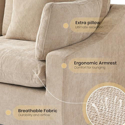 Cloud Couch Modular Sectional Sofa,119.29" L Shaped Couch, Oversized Down Filled Convertible Wide Seater,3 Seater with 1 Ottoman for Living Room Set, Covers Washable&Replaceable,Khaki