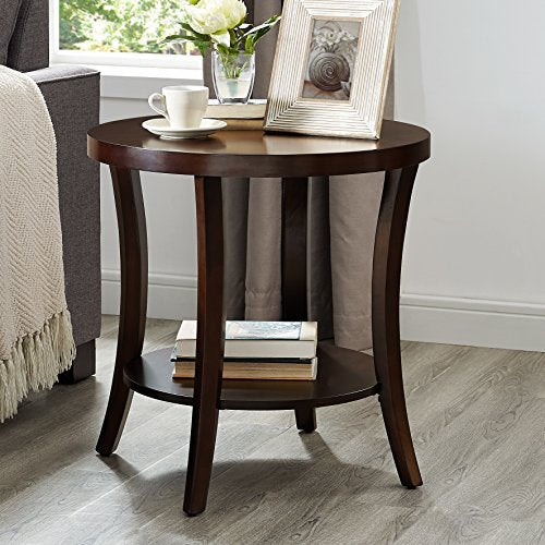 Perth Contemporary Round End Table with Shelf, Espresso