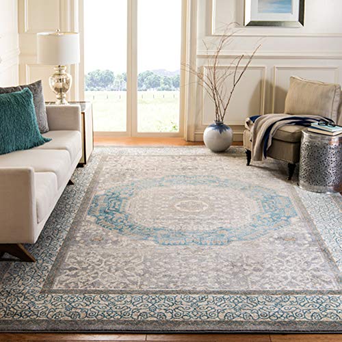 SAFAVIEH Sofia Collection Area Rug - 8' x 10', Light Grey & Blue, Vintage Oriental Distressed Design, Non-Shedding & Easy Care, Ideal for High Traffic Areas in Living Room, Bedroom (SOF365A)