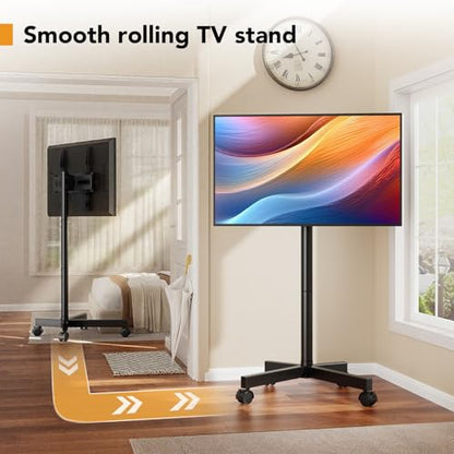 Mobile TV Stand for 23-60 Inch LCD LED Flat/Curved Screen TVs, TV Cart Holds up to 77Lbs, Rolling TV Stand with Tilt and Height Adjustable, Pole TV Floor Stand with Wheels Max VESA 400x400mm