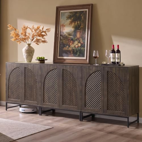 Fluted Sideboard Buffet Cabinet with Storage,Walnut, view 5