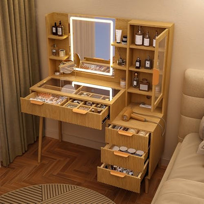 Fluted Makeup Vanity with Mirror and Lights, view 7
