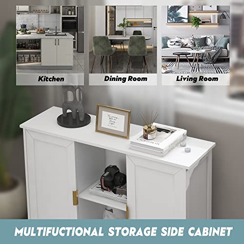 White Buffet Cabinet with Storage,Wooden Narrow Sideboard Entryway Cabinets,Modern White Cabinet with Doors Credenza