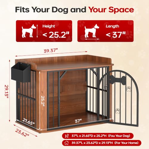 39 inch Dog Crate Furniture with Storage Pocket, Walnut, view 4