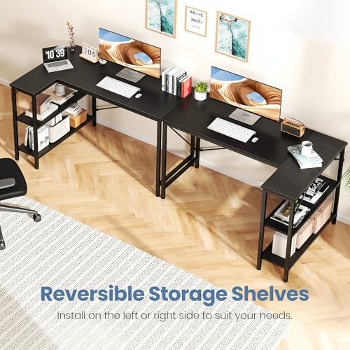 39" L Shaped Computer Desk, Corner Desks with Storage Shelves, Black, view 5